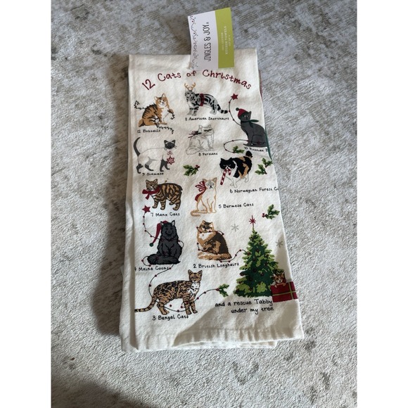 12 Cats Of Christmas Kitchen Towels Cotton NWT Set Of 3 - Picture 1 of 4